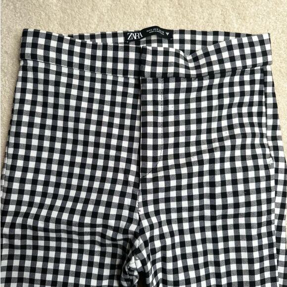Zara: Gingham Cropped Flare Trouser Black and White - Picture 4 of 9